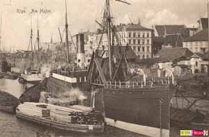 historische Postkarte, Hafen Riga - Sammlung Biesenbach